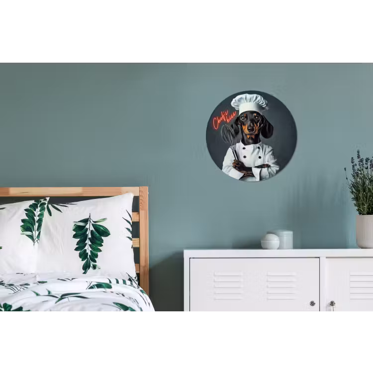 Quote - Neon - Hond - Kokskleding Wandcirkel aluminium klein -slaapkamer