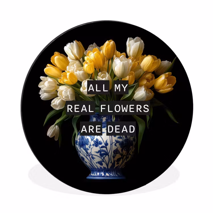 Quotes - Bloem - Tulp - Geel Wandcirkel aluminium klein -3d