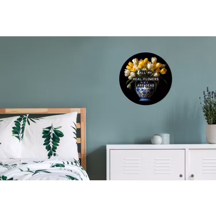 Quotes - Bloem - Tulp - Geel Wandcirkel aluminium klein -slaapkamer