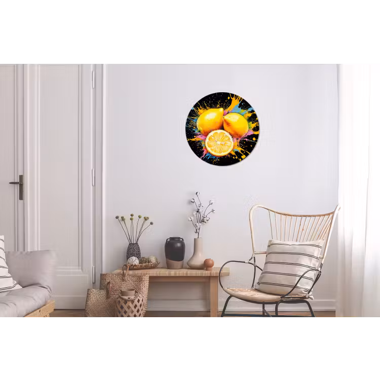 Citroen - Graffiti - Kleurrijk - Verf - Modern Wandcirkel aluminium klein -woonkamer