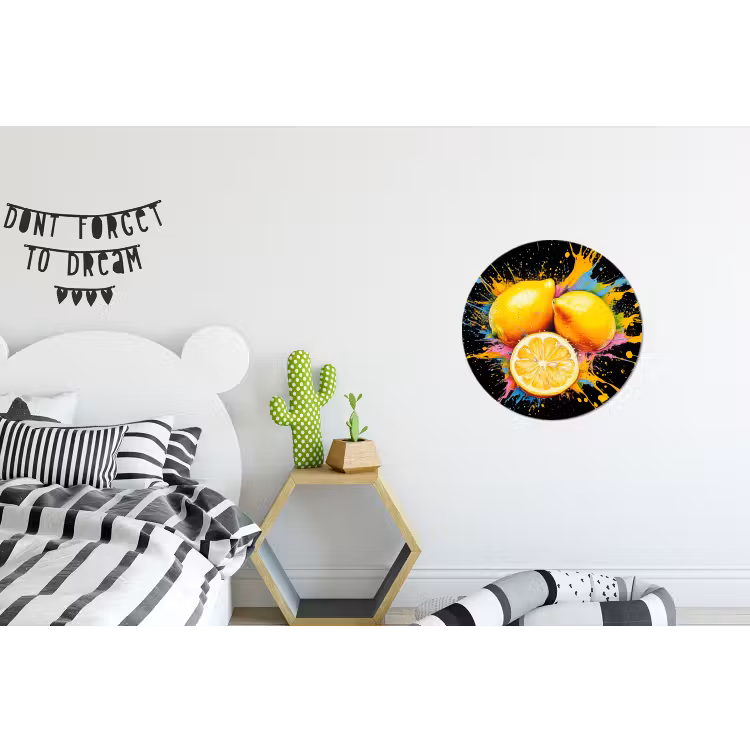 Citroen - Graffiti - Kleurrijk - Verf - Modern Wandcirkel aluminium klein -kinderkamer