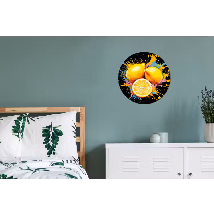 Citroen - Graffiti - Kleurrijk - Verf - Modern Wandcirkel aluminium klein -slaapkamer