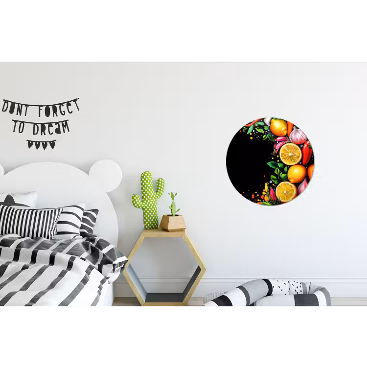 Citroenen - Peper - Kruiden - Graffiti - Verf - Abstract Wandcirkel aluminium klein -kinderkamer