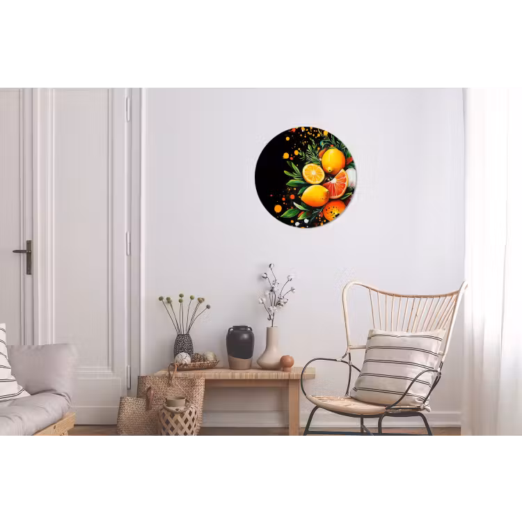 Citroenen - Zwart - Kruiden - Graffiti - Verf Wandcirkel aluminium klein -woonkamer