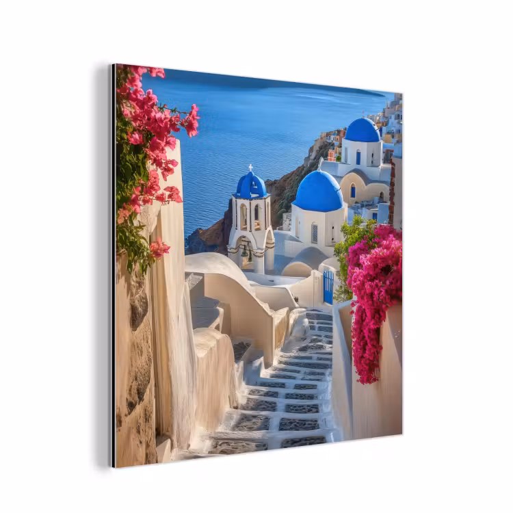 Santorini - Bloemen - Griekenland aluminium wit klein -3d