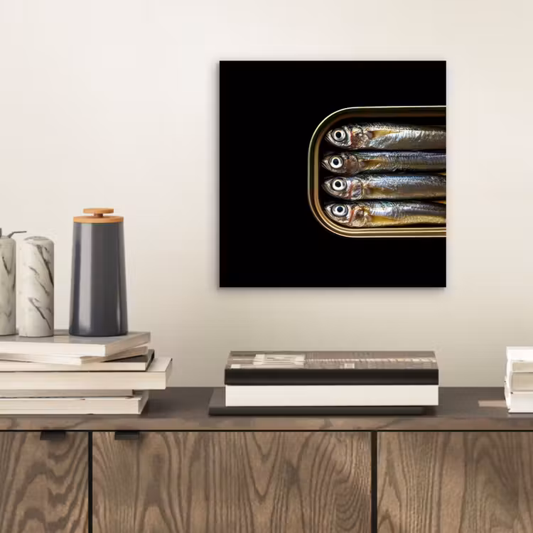 Sardines - Blik - Zwart - Vissen aluminium wit klein -sfeer1
