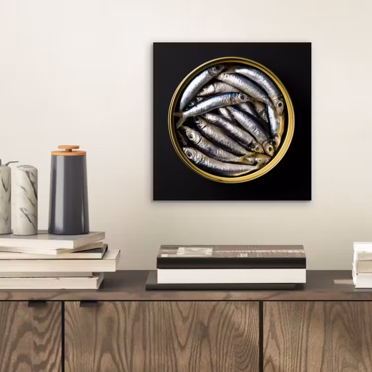Sardines - Vissen - Rond - Zwart aluminium wit klein -sfeer1
