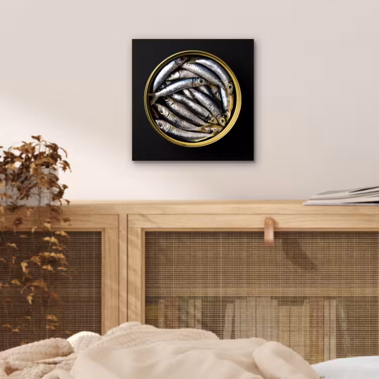 Sardines - Vissen - Rond - Zwart aluminium wit klein -sfeer3