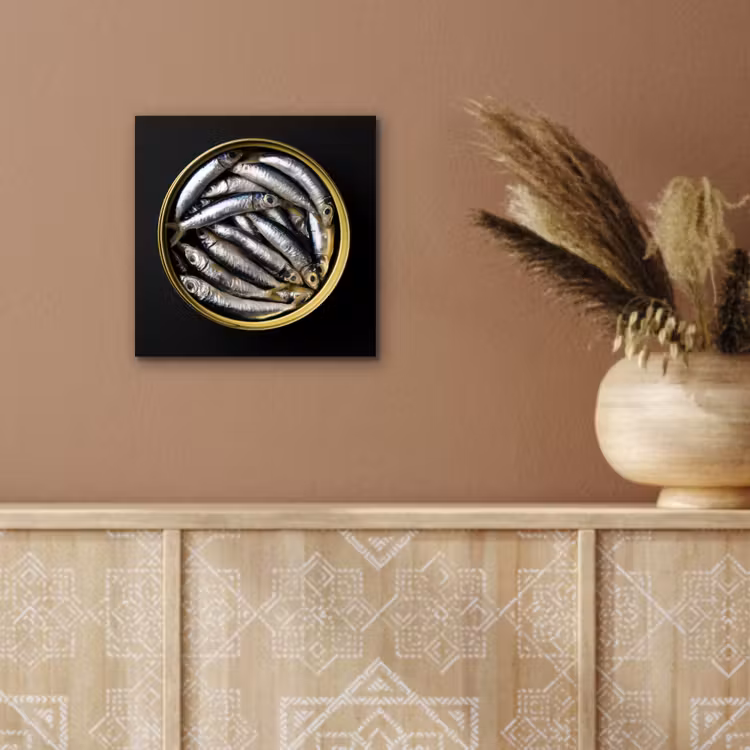 Sardines - Vissen - Rond - Zwart aluminium wit klein -sfeer4