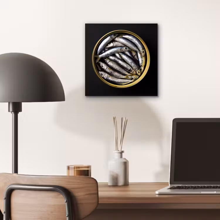 Sardines - Vissen - Rond - Zwart aluminium wit klein -sfeer5