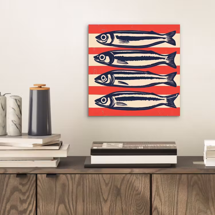Sardines - Rood en beige strepen aluminium wit klein -sfeer1