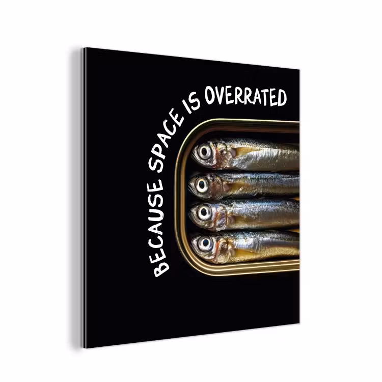 Sardines - Tekst - Vis - Blik aluminium wit klein -3d