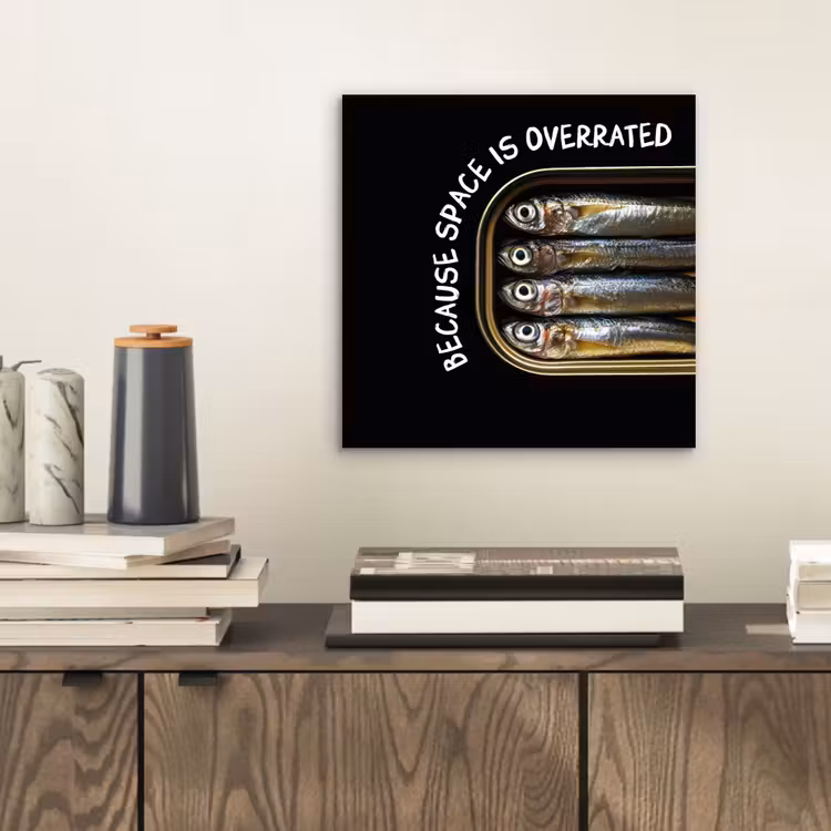 Sardines - Tekst - Vis - Blik aluminium wit klein -sfeer1