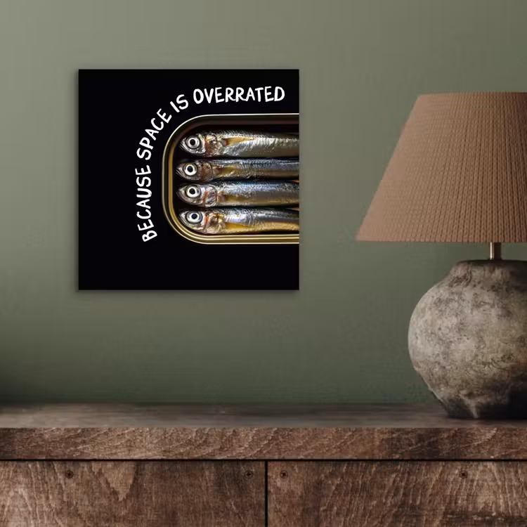Sardines - Tekst - Vis - Blik aluminium wit klein -sfeer2