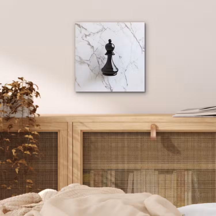 Schaakstuk - Loper - Zwart - Marmer aluminium wit klein -sfeer3