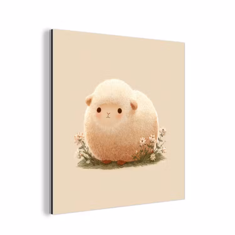 Schaap - Beige - Bloemen aluminium wit klein -3d