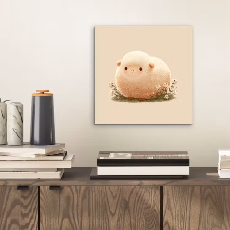 Schaap - Beige - Bloemen aluminium wit klein -sfeer1