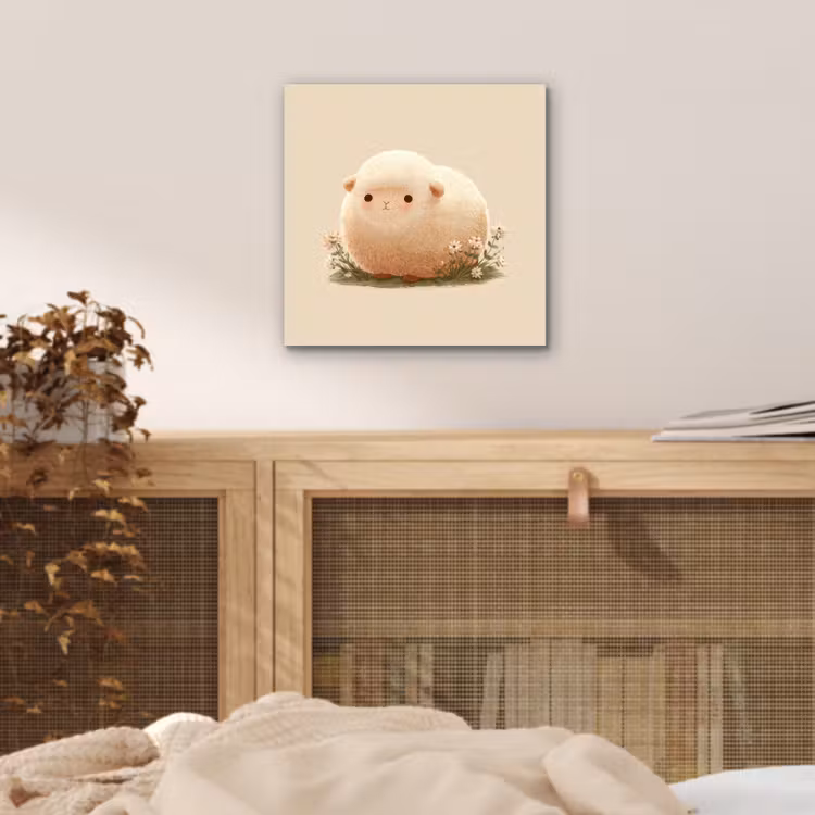 Schaap - Beige - Bloemen aluminium wit klein -sfeer3