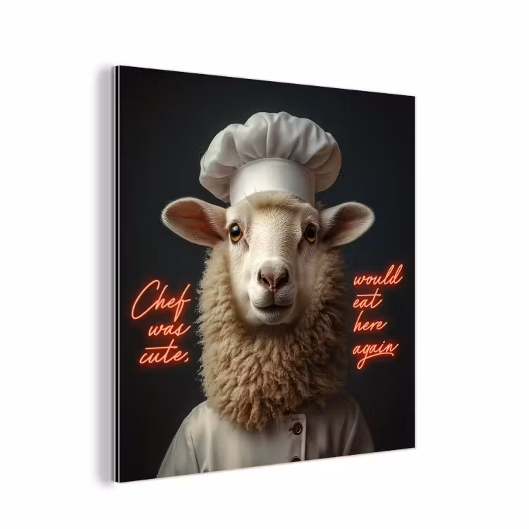 Schaap - Kokskleding - Neon - Quote aluminium wit klein -3d