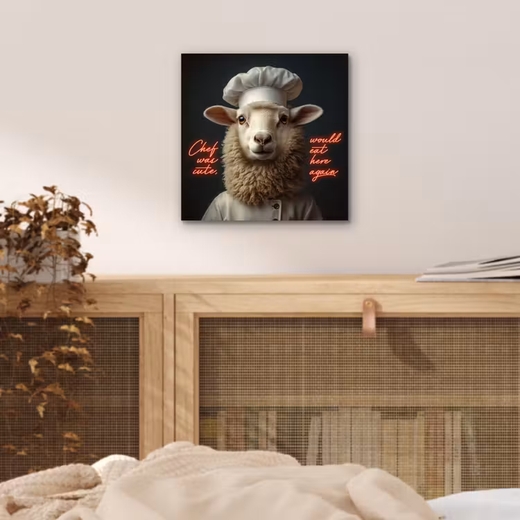 Schaap - Kokskleding - Neon - Quote aluminium wit klein -sfeer3