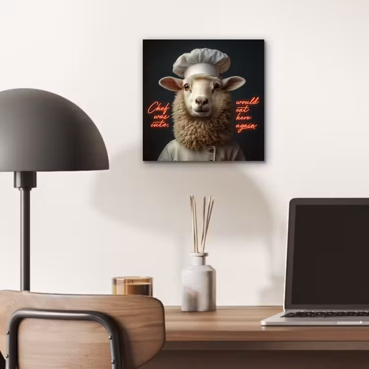 Schaap - Kokskleding - Neon - Quote aluminium wit klein -sfeer5