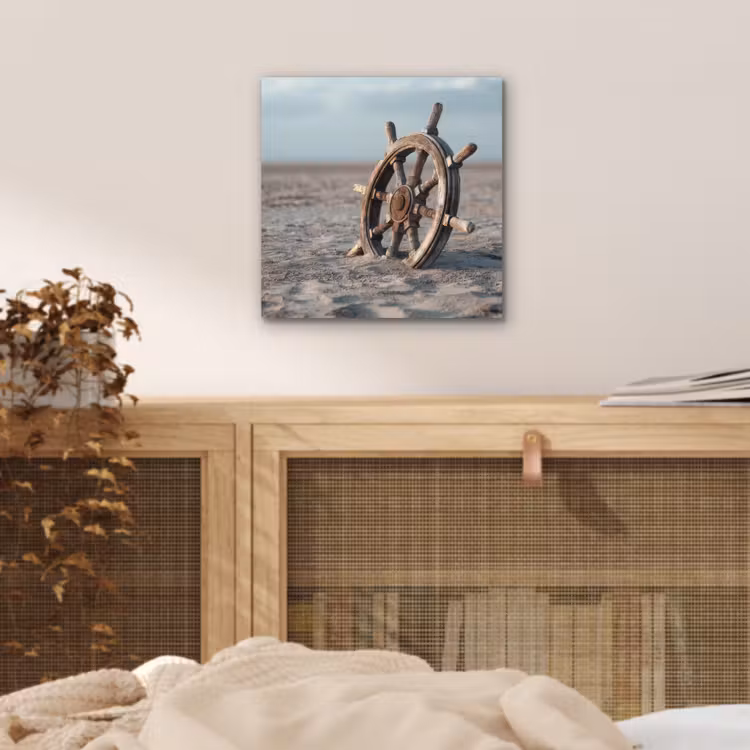 Scheepsstuur - Hout - Bruin - Zand aluminium wit klein -sfeer3