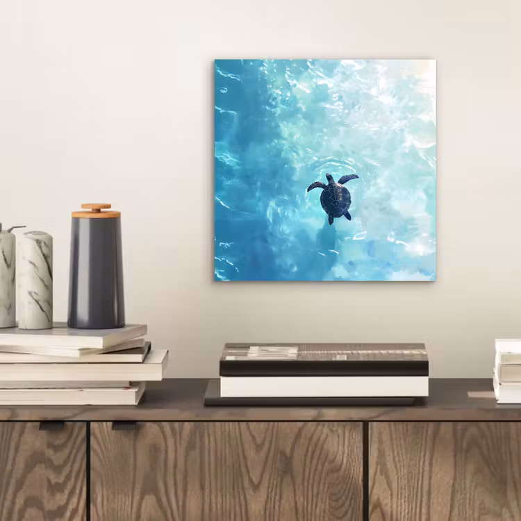 Schildpad - Zee - Blauw - Schittering aluminium wit klein -sfeer1