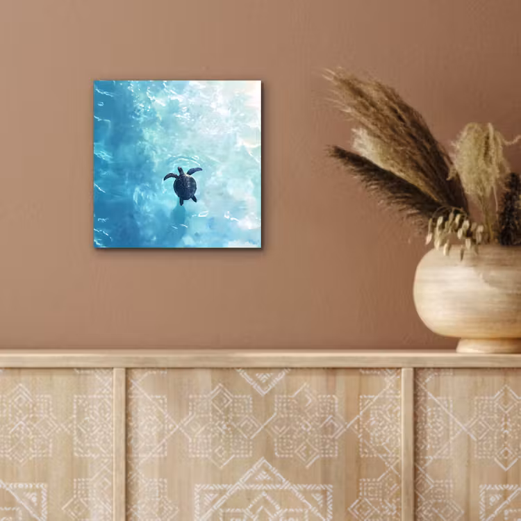 Schildpad - Zee - Blauw - Schittering aluminium wit klein -sfeer4