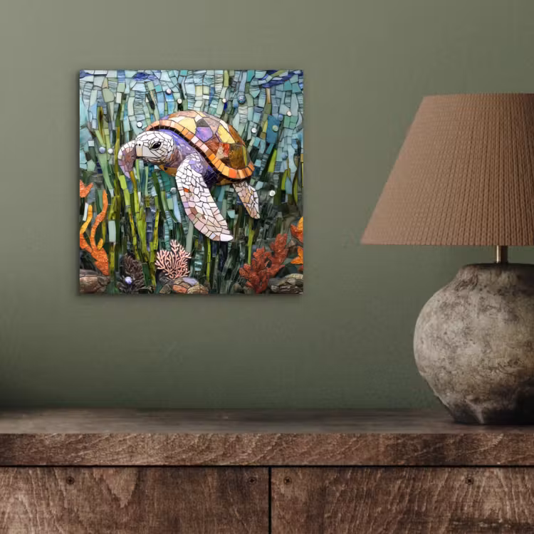Schildpad - Zeewier - Mozaïek aluminium wit klein -sfeer2