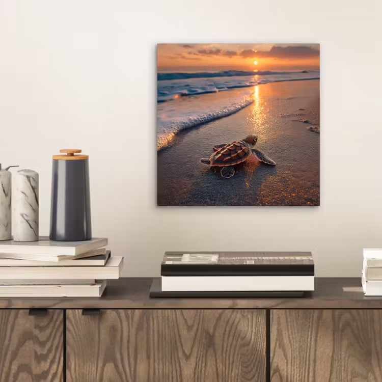 Schildpad - strand - Zonsondergang aluminium wit klein -sfeer1