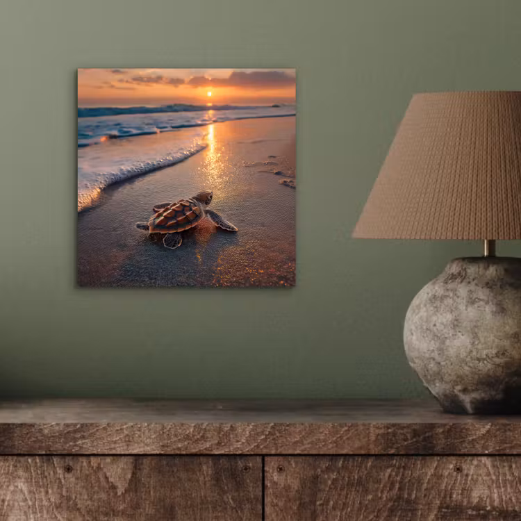 Schildpad - strand - Zonsondergang aluminium wit klein -sfeer2