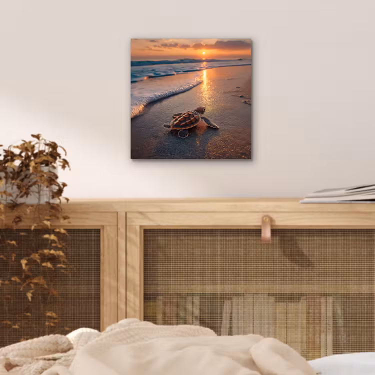 Schildpad - strand - Zonsondergang aluminium wit klein -sfeer3