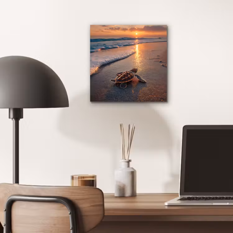 Schildpad - strand - Zonsondergang aluminium wit klein -sfeer5