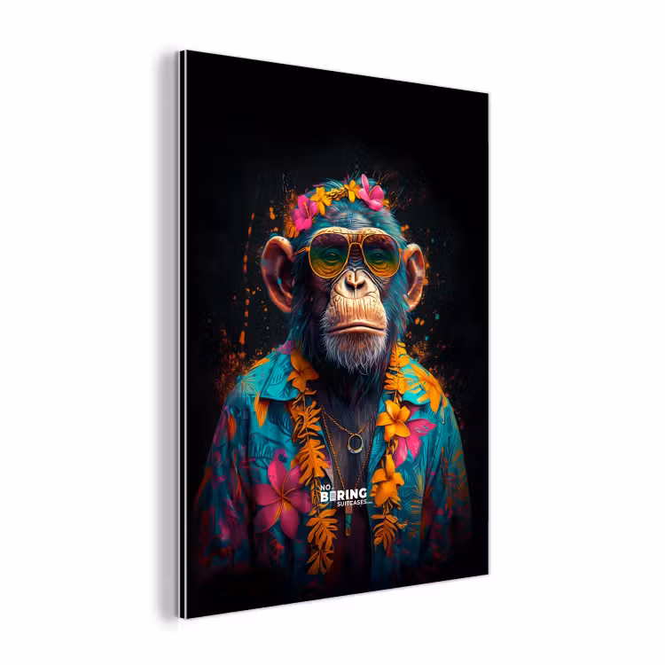 Chimpansee met Hawaii blouse aluminium wit klein -3d