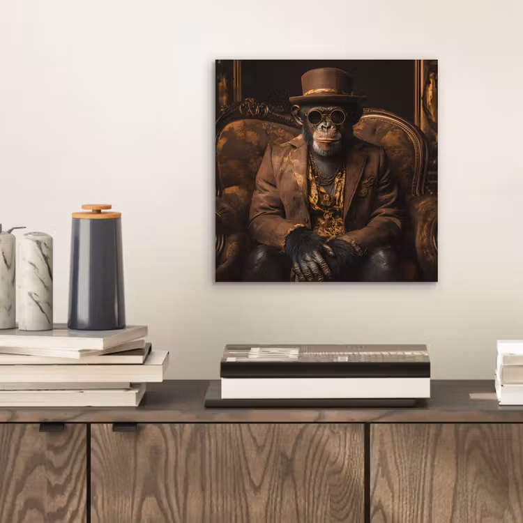 Chimpansee - Stoel - Pak - Bruin aluminium wit klein -sfeer1