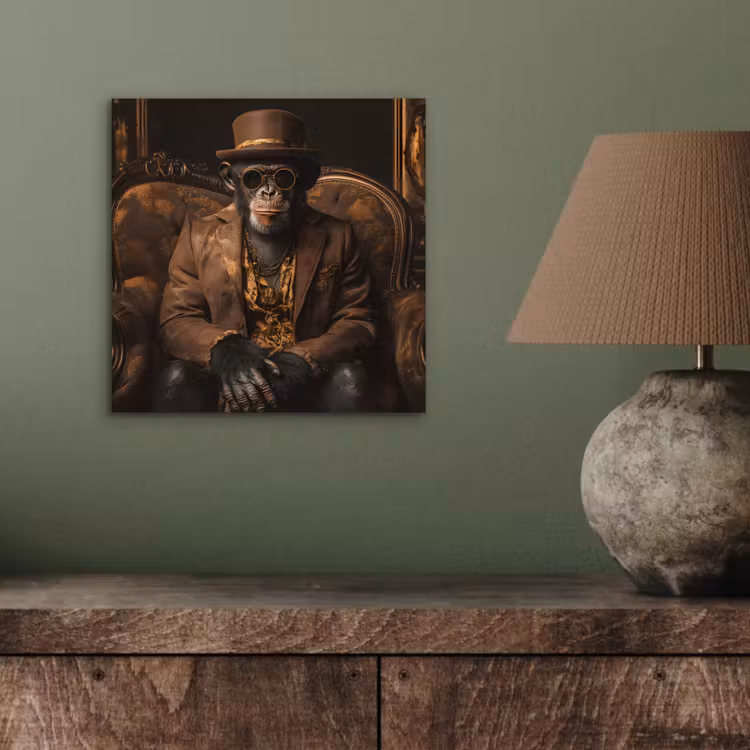 Chimpansee - Stoel - Pak - Bruin aluminium wit klein -sfeer2