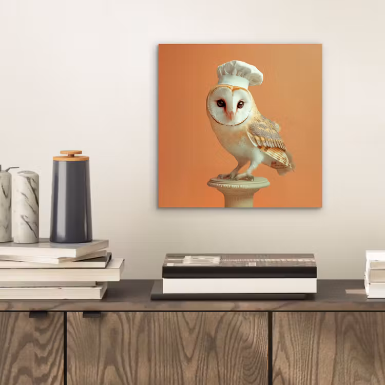 Kerkuil - Koksmuts - Oranje - Vogel aluminium wit klein -sfeer1
