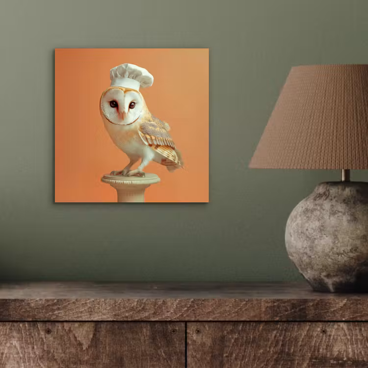 Kerkuil - Koksmuts - Oranje - Vogel aluminium wit klein -sfeer2