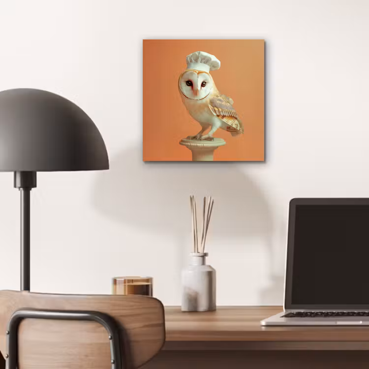 Kerkuil - Koksmuts - Oranje - Vogel aluminium wit klein -sfeer5