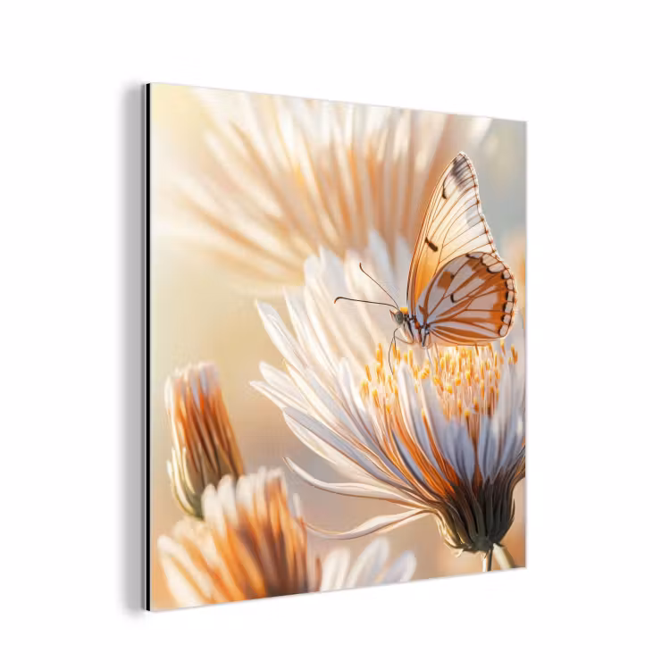 Vlinder - Bloem - Oranje aluminium wit klein -3d