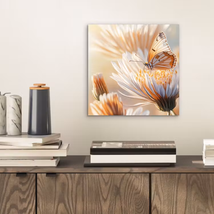 Vlinder - Bloem - Oranje aluminium wit klein -sfeer1
