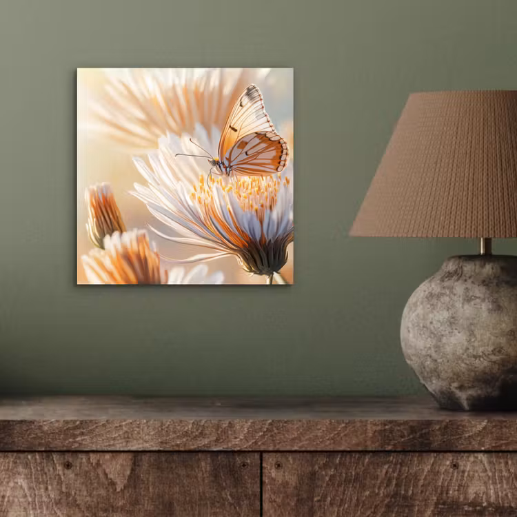 Vlinder - Bloem - Oranje aluminium wit klein -sfeer2