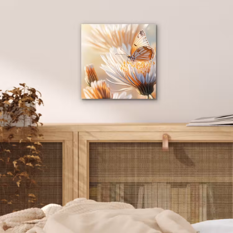 Vlinder - Bloem - Oranje aluminium wit klein -sfeer3