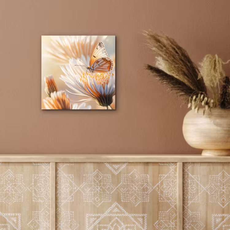 Vlinder - Bloem - Oranje aluminium wit klein -sfeer4