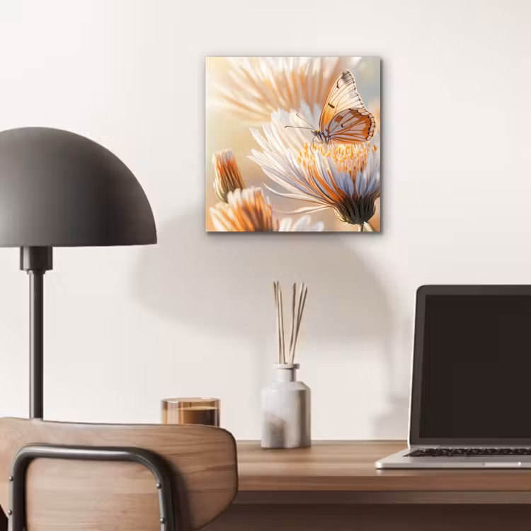 Vlinder - Bloem - Oranje aluminium wit klein -sfeer5