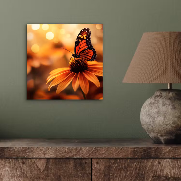 Vlinder - Bloemen - Oranje aluminium wit klein -sfeer2