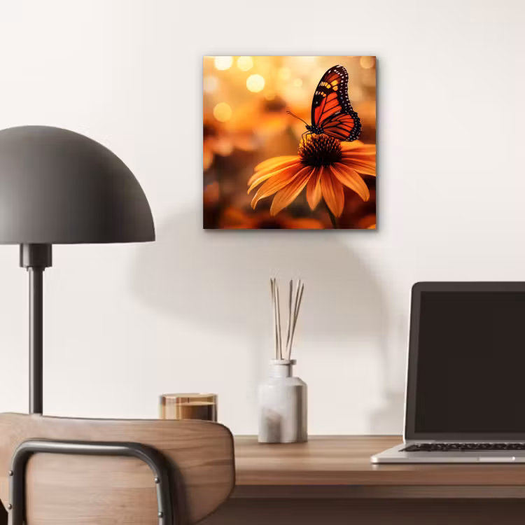 Vlinder - Bloemen - Oranje aluminium wit klein -sfeer5