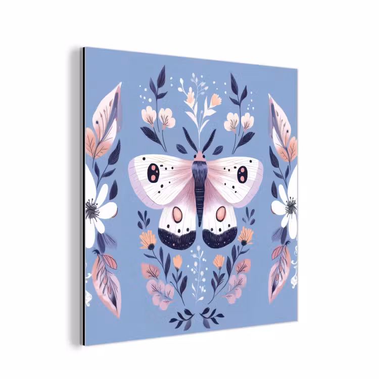 Vlinder - Vleugels - Stippen - Bloemen aluminium wit klein -3d