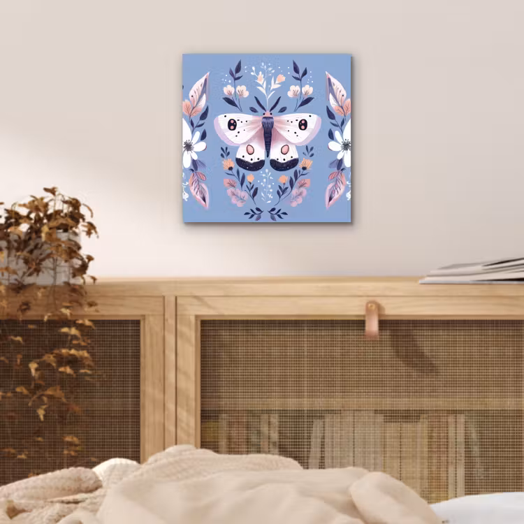 Vlinder - Vleugels - Stippen - Bloemen aluminium wit klein -sfeer3