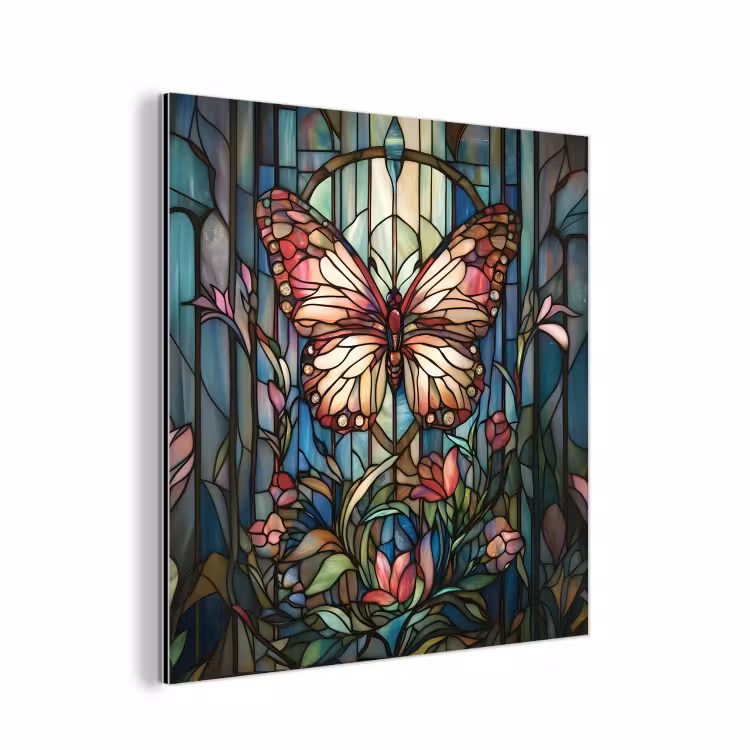 Vlinder - Roze - Bloemen - Bladeren aluminium wit klein -3d